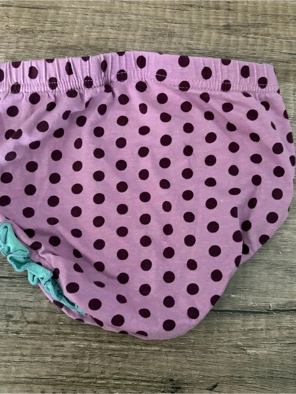 Matilda Jane Lavender Polka Dot Ruffle Diaper Cover with Teal Trim 12-18M